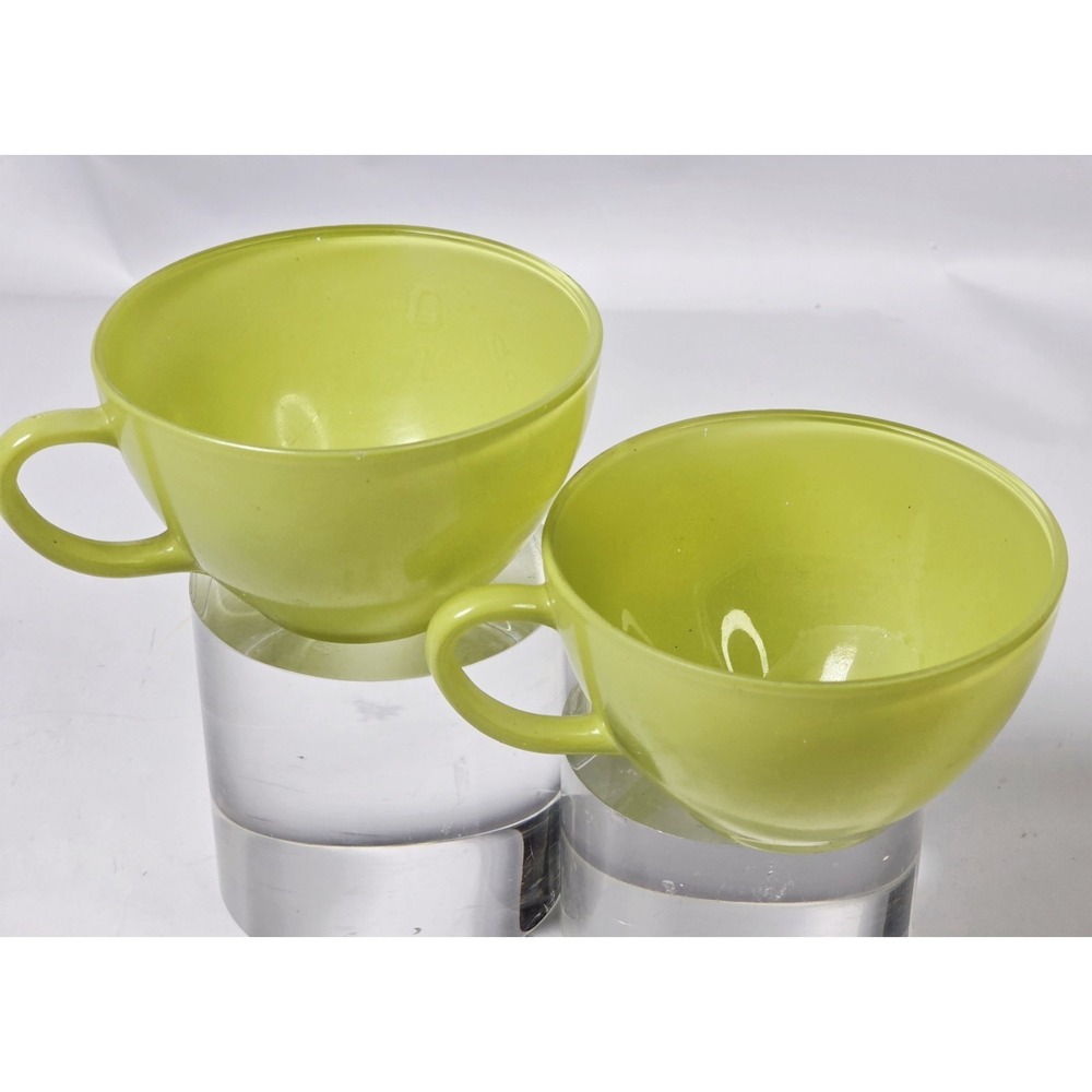 Vintage MCM Hazel Atlas Chartreuse Yellow Green Glass Lot Of 2 Coffee Tea Cups